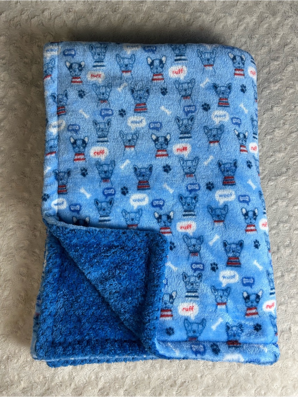 Zak & Zoey Blue Puppy Dog Baby Blanket Ruff Woof Paw Print Bone Red White Lovey